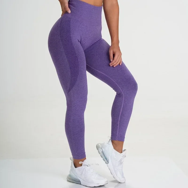 Mallas deportivas de punto sin costuras para mujer, pantalones ajustados de cintura alta para Yoga, informales, transpirables, con realce, para correr, 30168