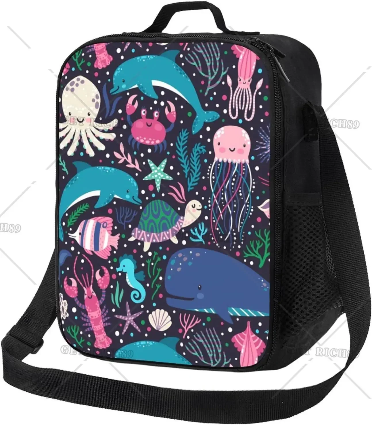 Fish Shark Insulated Lunch Box for Boys Kids Leakproof Reusable Blue Thermal Lunch Bag Ocean Animal for School Work