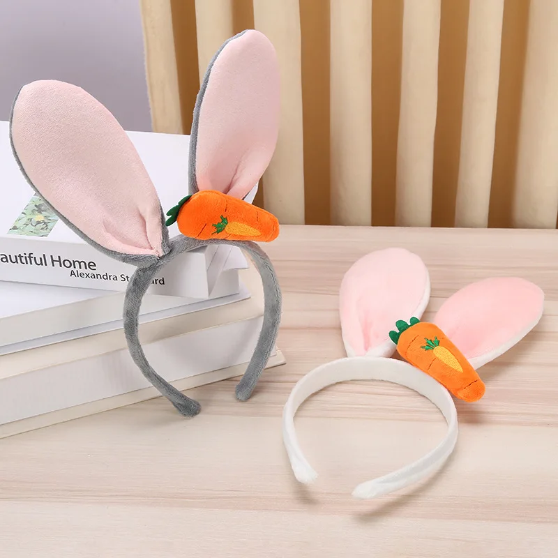 Soft Plush Bunny Ear with Carrot Hair Bands for Women Cute Easter Adult Headbands for Girls Anime Cosplay Party Hair Accessories