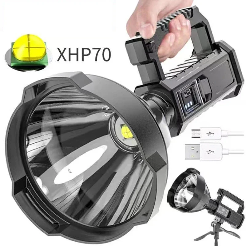 

XHP100 Portable Powerful LED Flashlight Mountable Bracket Handheld Searchlight USB Rechargeable Spotlight Waterproof Torch Light