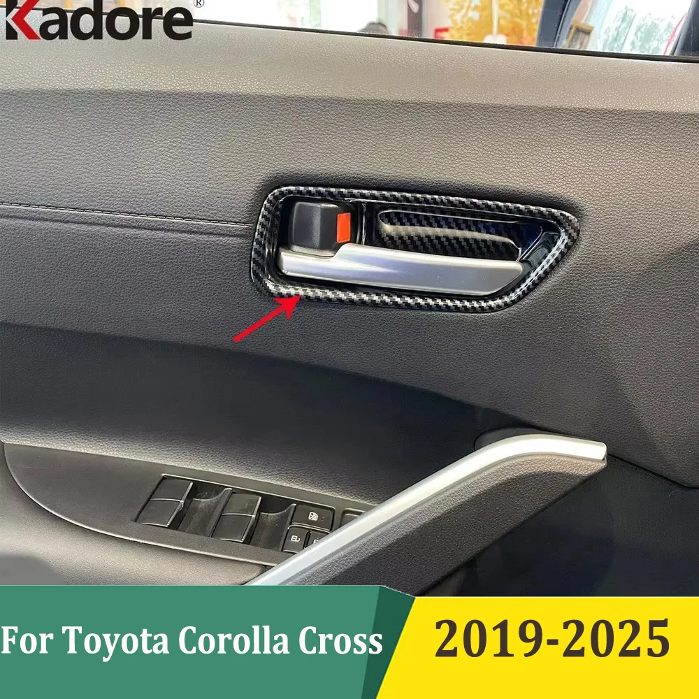 absカーボンファイバードアハンドルキャッチカバー、トリムカーステッカー、インテリアアクセサリー、トヨタカローラクロス2019-2022-2023-2024-2025