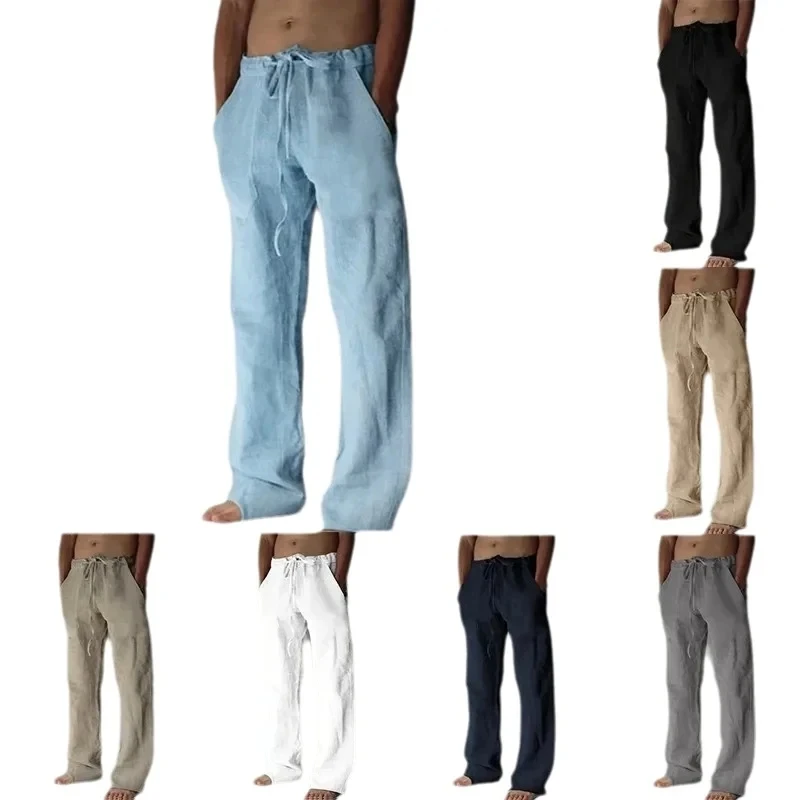 

Мужские повседневные брюки, европейские и американские осенние мужские брюки в стиле хип-хоп из дышащего хлопка и льна, свободные повседневные брюки для активного отдыха и спорта.
