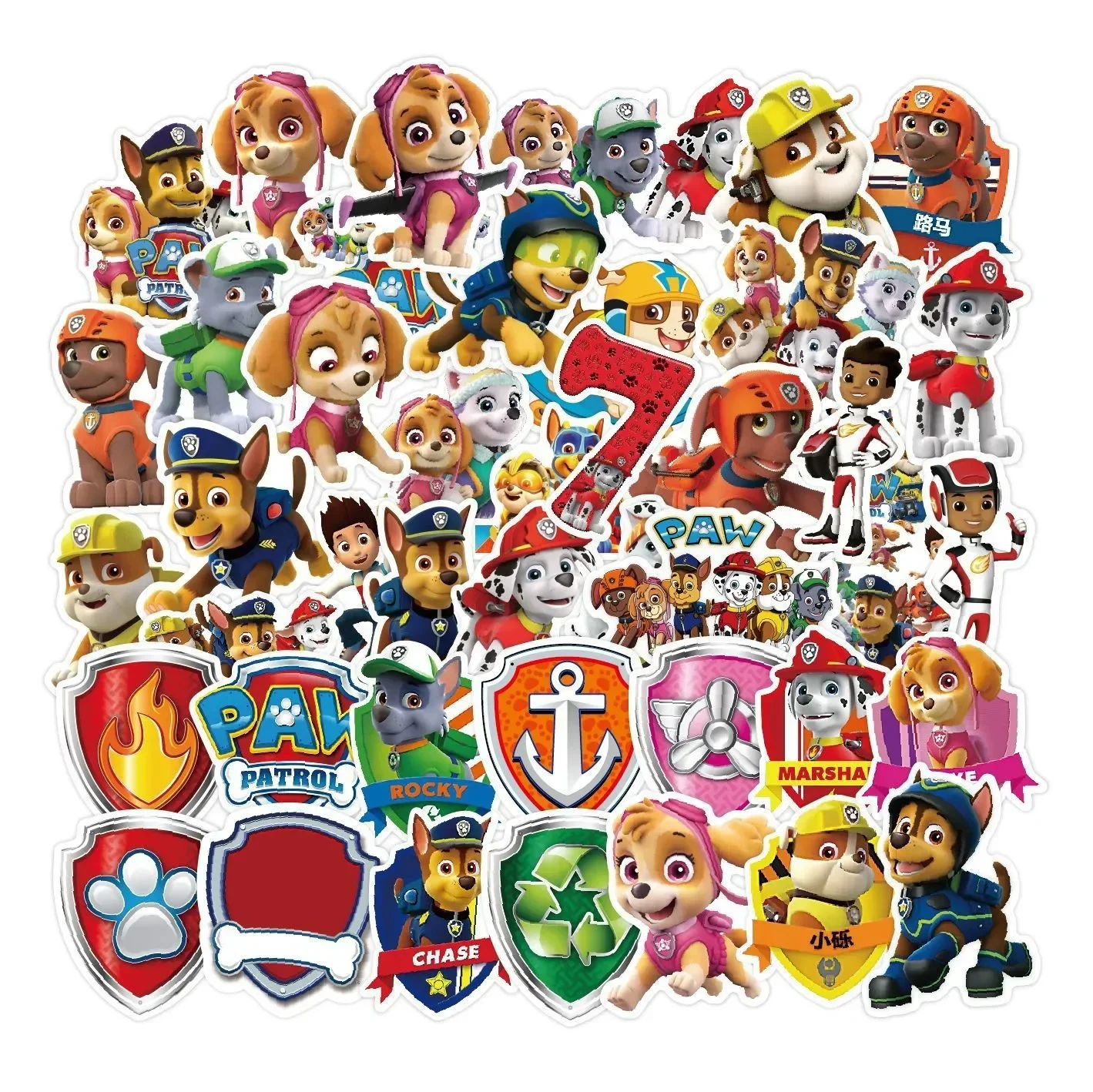 50pcs Cartoon PAW Patrol Stickers PVC Waterproof Decals for Laptop Skateboard Luggage Phone DIY Graffiti Decoration