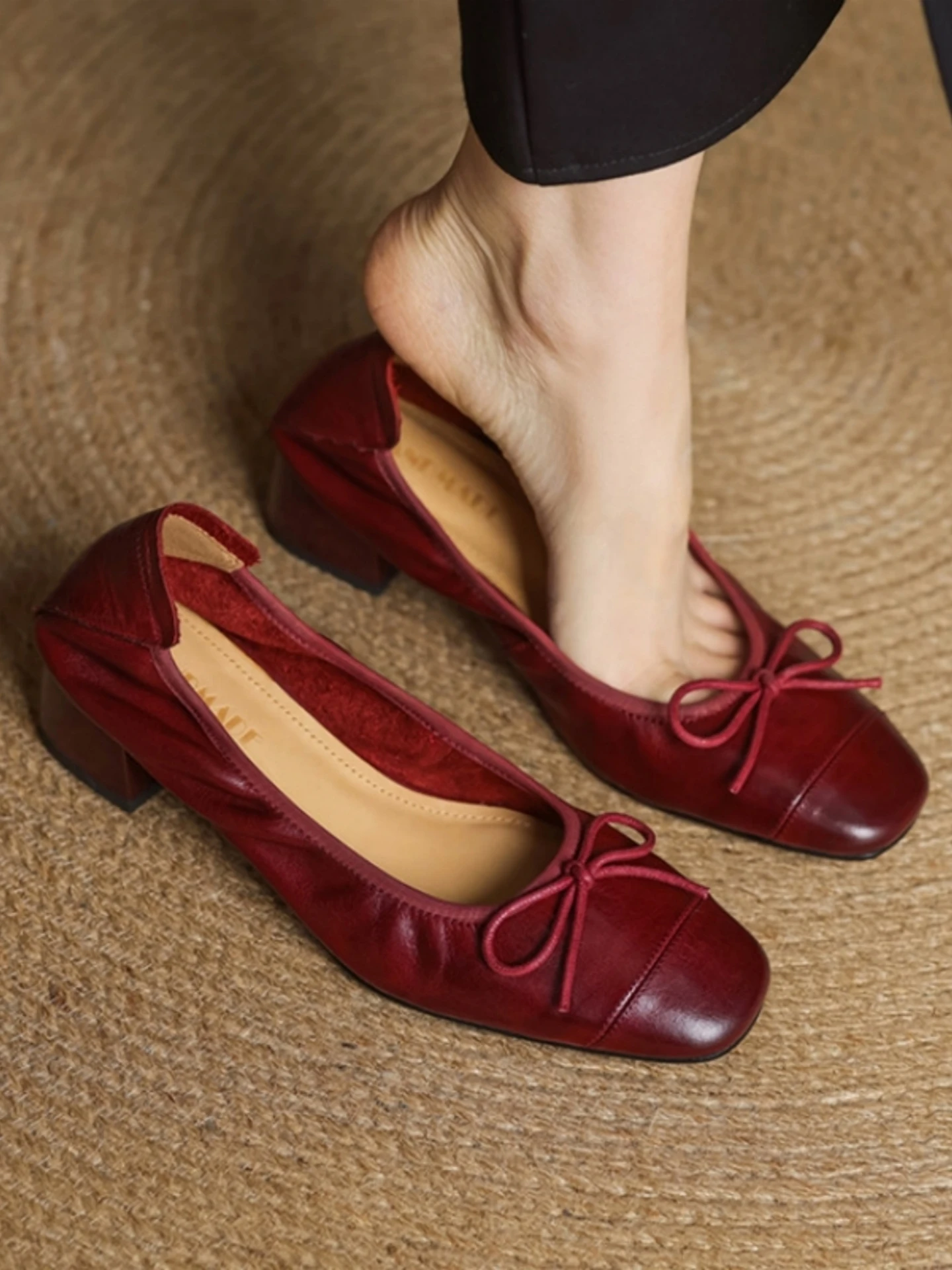retro-knot-front-slip-on-ballet-flats-women's-genuine-leather-soft-bottom-low-cut-casual-shoes-comfortable-spring-autumn