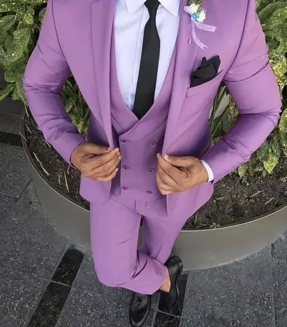 

Fashion Purple For Wedding Men Suits Groom Tuxedos Slim Fit Blazer Hombre Prom High Quality Custom 3 Piece Set Costume Homme