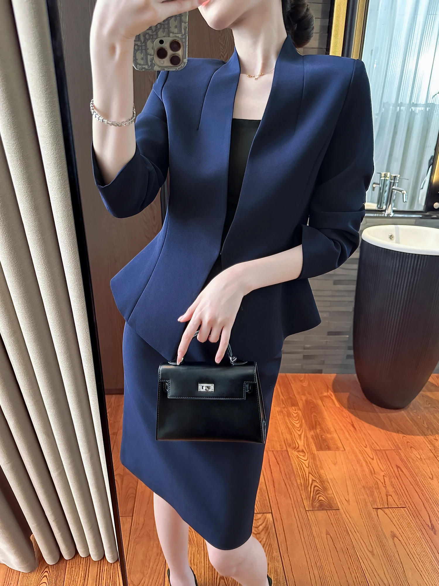 

Blue Faion Workwear Set Ele Personali Commute Sle Long Sve V-Ne Button up Pants Suit for Women Autumn Spring
