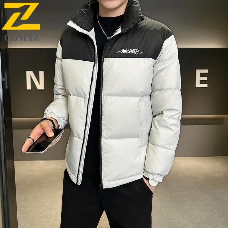 COMXZ 2025 Winter Parka Men Trendy Multicolor Splicing Thick Thermal Padded Jacket Leisure Puffer Windproof Snow Parker Coat