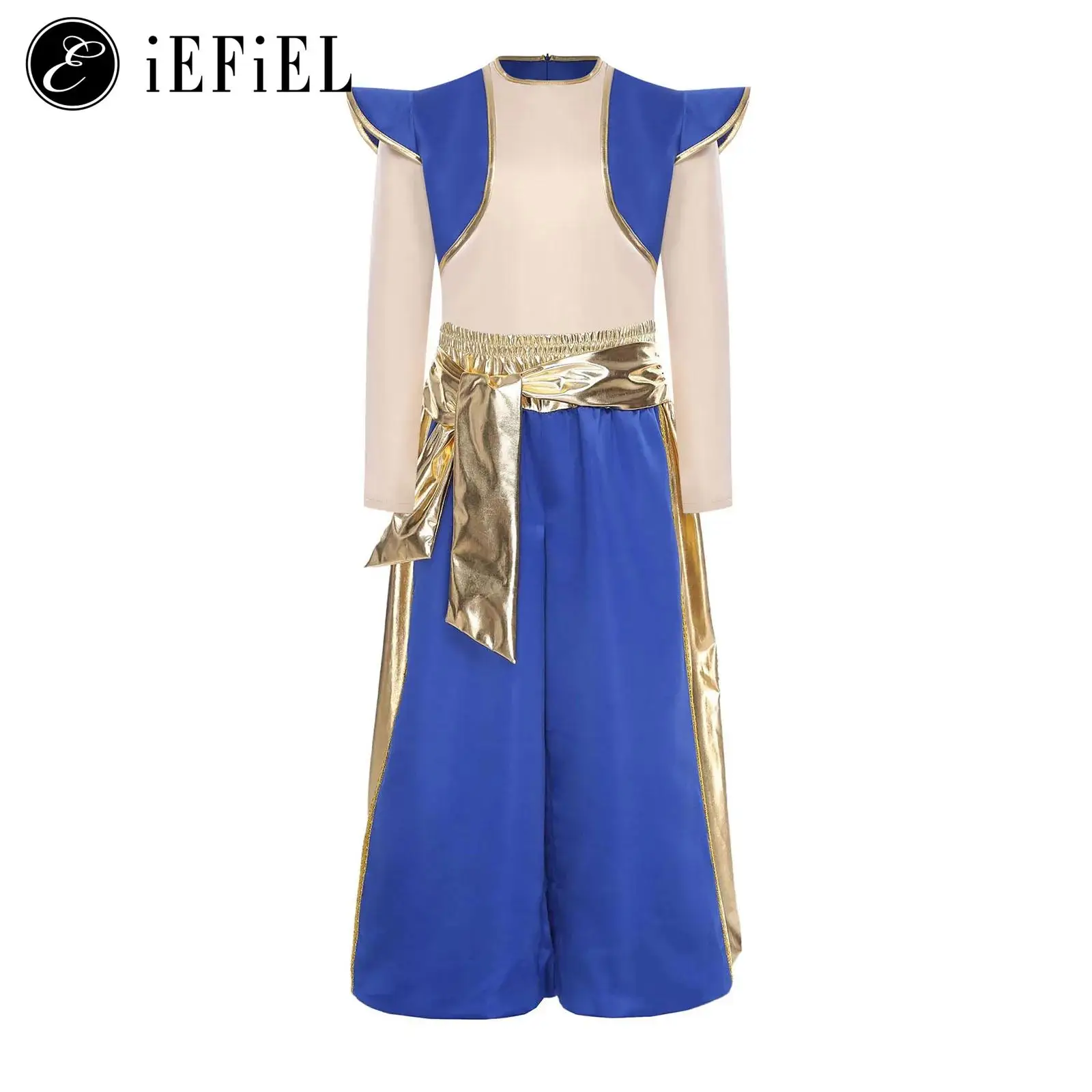

Boys Arabian Prince Street Rats Cosplay Costume Silky Long Sleeve Top with Gold Waist Harem Pants Party Nights Dress-up