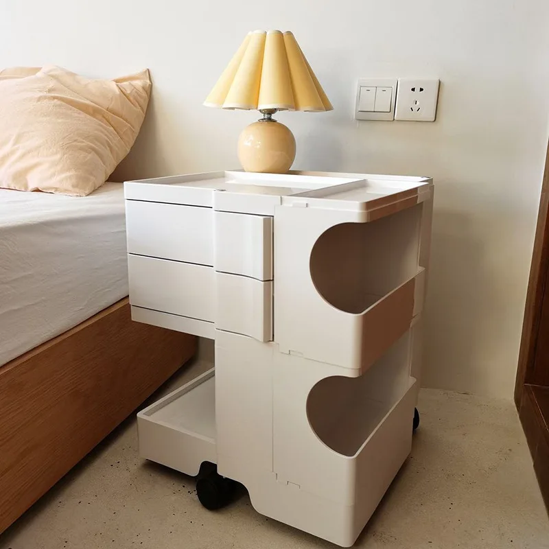 K-STAR Ins Style Bedside Table Nordic Rotating Storage Cabinet Locker Movable Trolley Vintage Bedroom Multi-layer Simple 2024