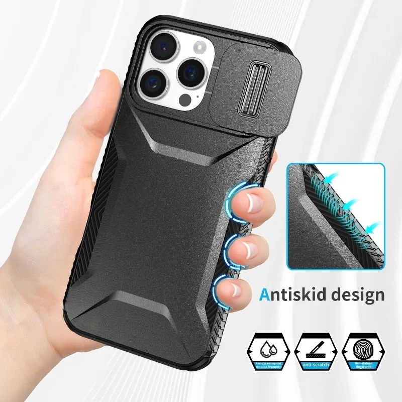 Military-grade Anti-fall and Anti-slip Camera Lens Slide Out Phone Case For iPhone 16 15 14 13 12 11 Pro Max Plus XR  Hard shell