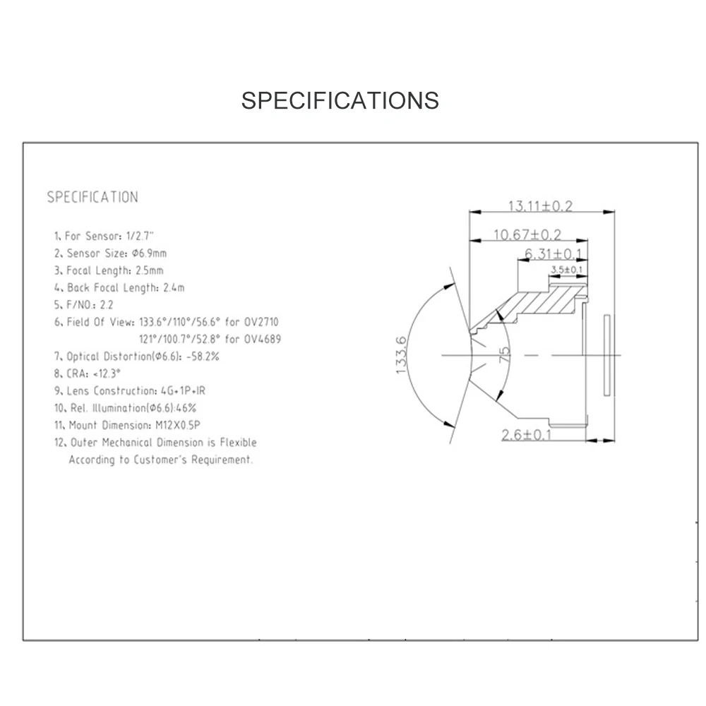 Witrue Pinhole Lens HD 3MP 2.5MM M12 Mount Aperture F2.2 Format 1/2.7\