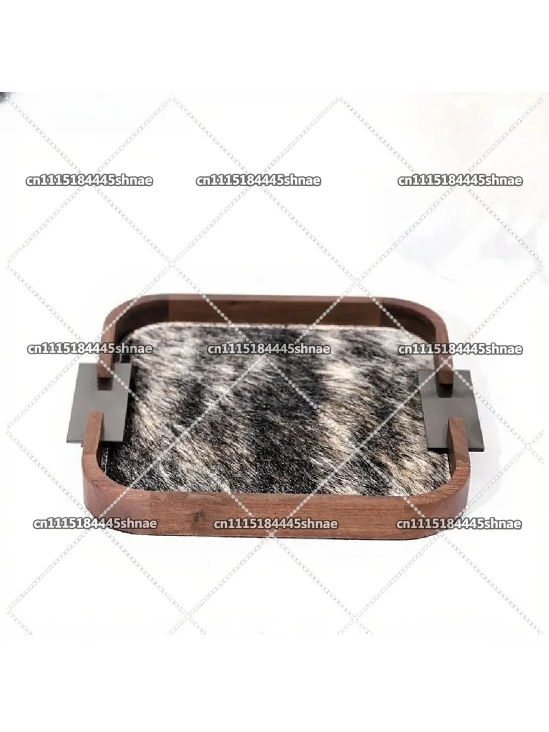 Danish Simple Style Black Walnut Horse Hair Tray, Jewelry Storage Dish, Home Living Room Tea Table Decor Tray