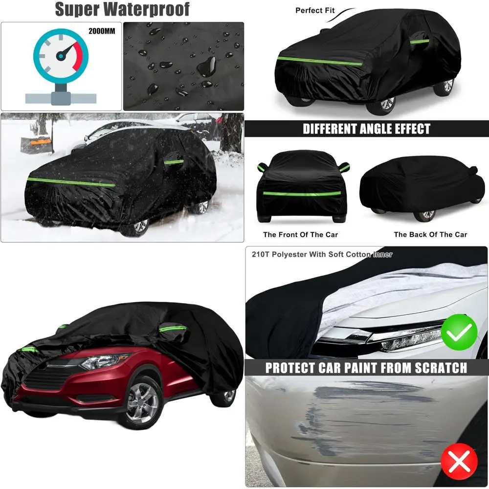 

Универсальный водонепроницаемый чехол для автомобиля HR-V 2015-2025, черный, из хлопка 210T, с внутренней отделкой и молниями на дверях для всепогодной защиты