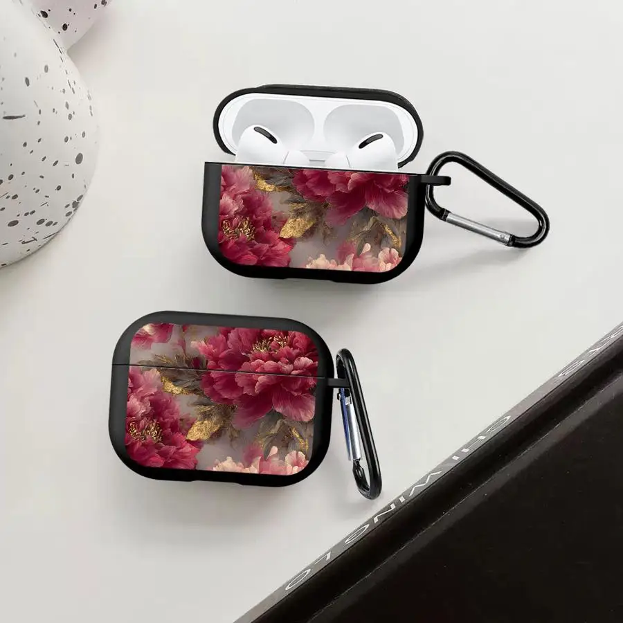 

Case For Airpods Pro3 4 1 Pro2 Pro 2 3 Earphone Cases Cover Cartoon Blooming Red Flowers