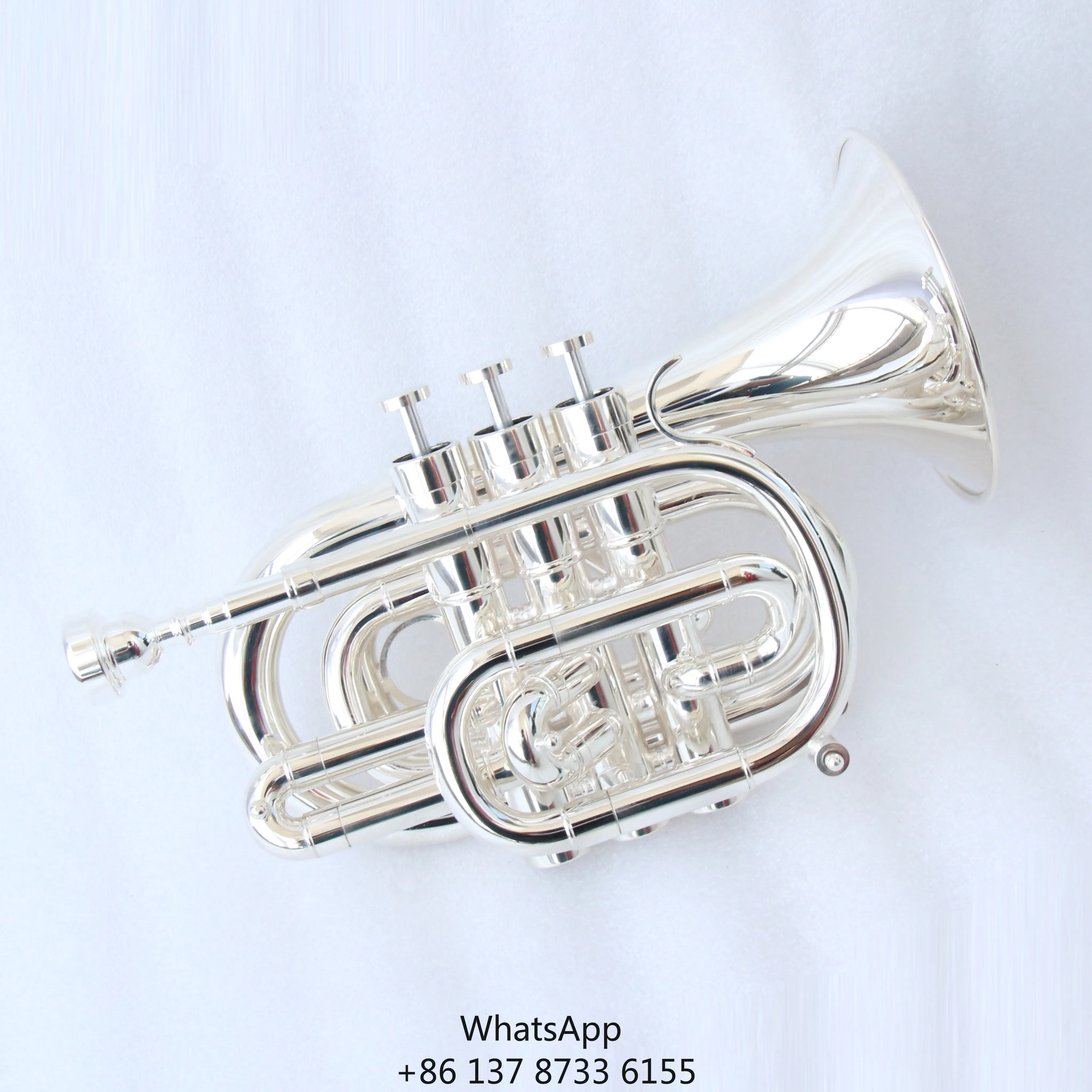

Professional Focustyle Silver Plated Yellow Brass Body Pocket Trumpet Bb Mini Monel Pistons 11.60mm Bore FPT-300S High-grade