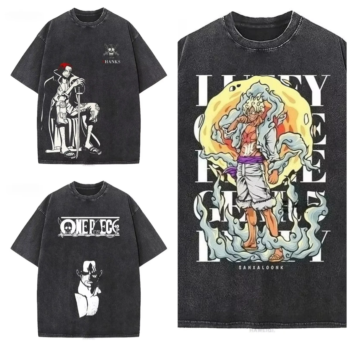 

2025 Trend Explosion Day Man ONE PIECE One Piece Luffy Washing Water Loose Pure Cotton Old Retro Style Short Sleeve T-shirt