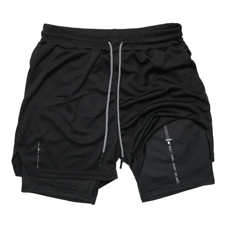 

Мужские спортивные шорты для бега, быстросохнущие, 2-в-1, с карманом для телефона, свободные, повседневные, с петлей для полотенца, летние, для спортзала, активного отдыха