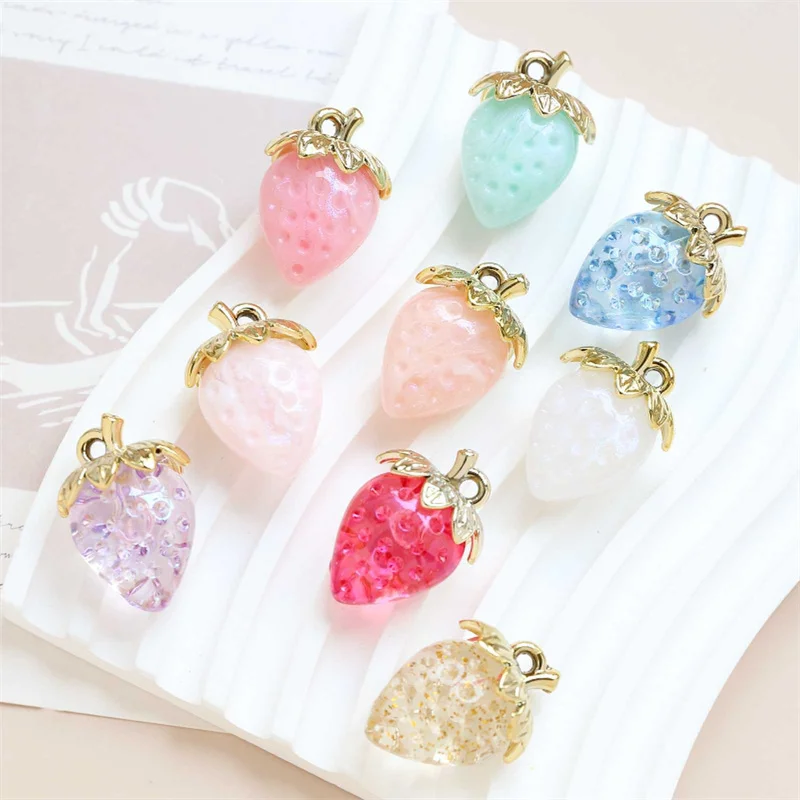 Sweet 2pcs/Lot 23*32mm Acrylic Transparent Strawberry Charms Pendants for DIY Jewelry Making Findings Accessories