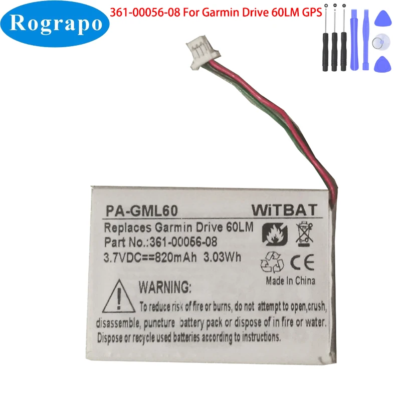 

New 3.7V 820mAh 361-00056-08 Replacement Battery For Garmin Drive 60LM GPS Bateria Batterie Accumulator 3-Wire Plug