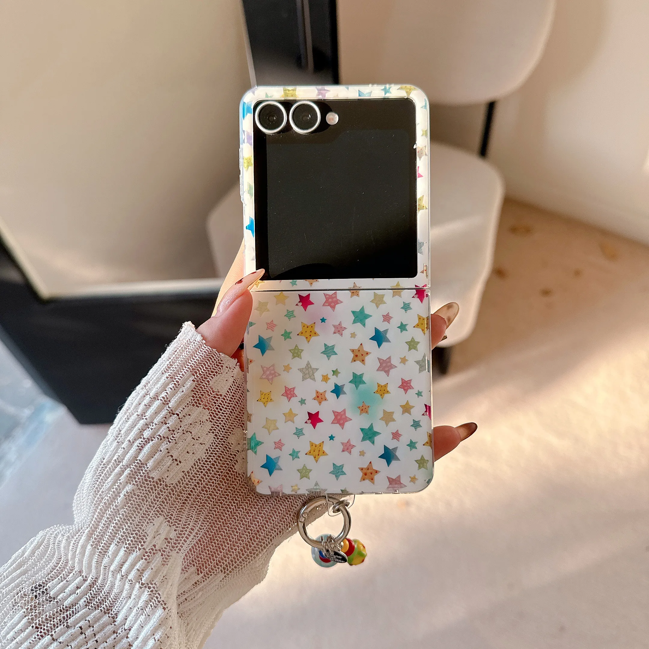 الغطاء الخلفي لهاتف سامسونج جالاكسي Z Flip 7 6 5 4 حافظة ملونة على شكل نجمة سلسلة هاتف صلبة مقاومة للصدمات #4