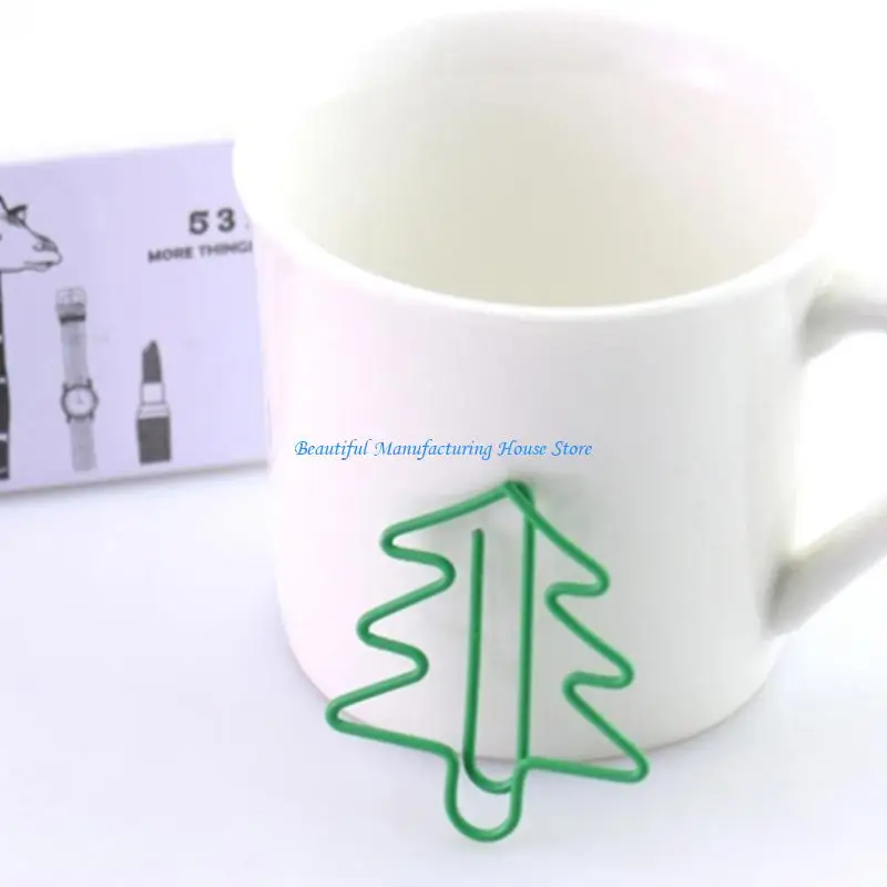 

E56A 15x Christmas Tree Shaped Paper Clips Green Paperclips for Office School Student