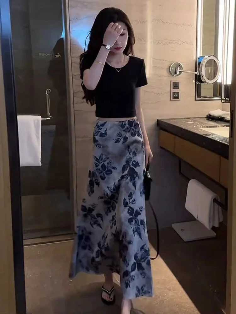 

Новый летний женский комплект: винтажная юбка с высокой талией и топ с коротким рукавом, модный дизайн, изящный крой