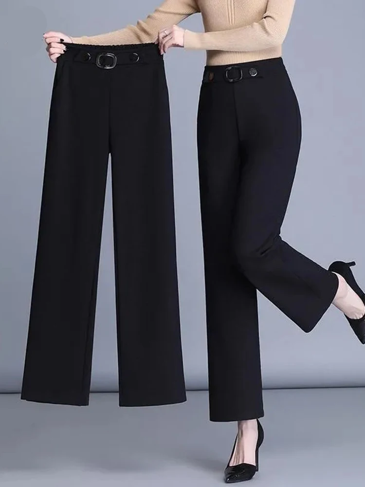 Oversize 4xl Plaid Office Straight Pants Korean Fashion Women Formal Wide Leg Pantalones Casual OL High Waist Trousers New