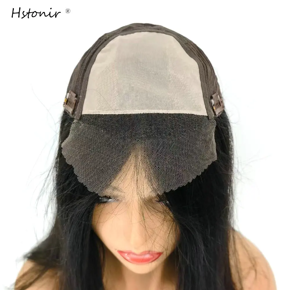 Hstonir frente do laço de seda natural cabelo 100% humano loiro do punk toupee feminino europeu remy cabelo almofadas grampos para senhora topper tp46