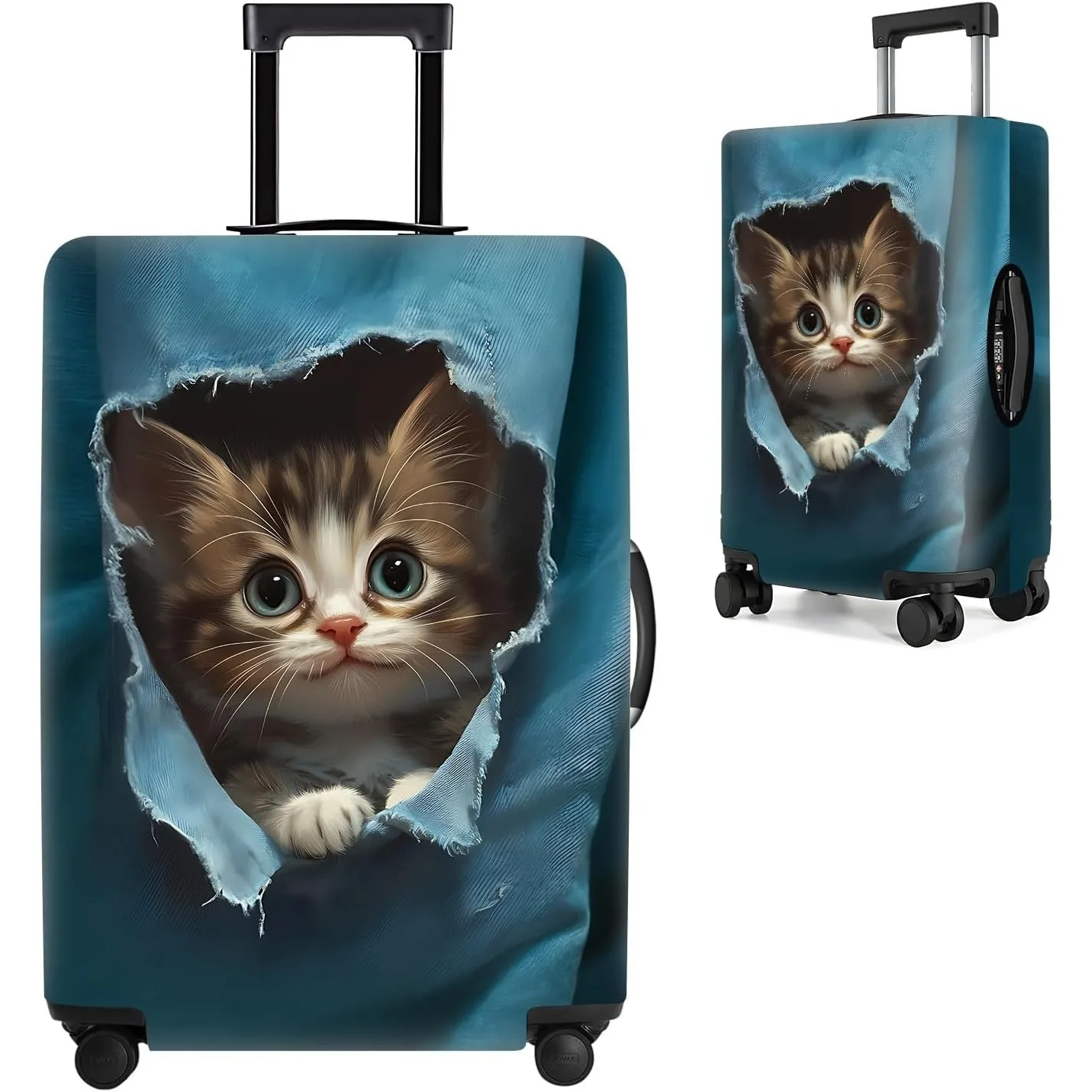 Stretchable & Durable Suitcase Protector with Peeking Kitty Design