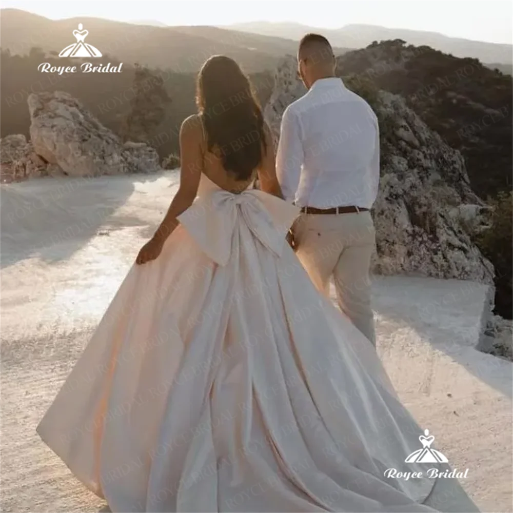 Свадебное платье Roycebridal с вырезом лодочкой А-силуэта 2025 атласное свадебное платье со шлейфом белое свадебное платье es для невесты vestido noiva ser