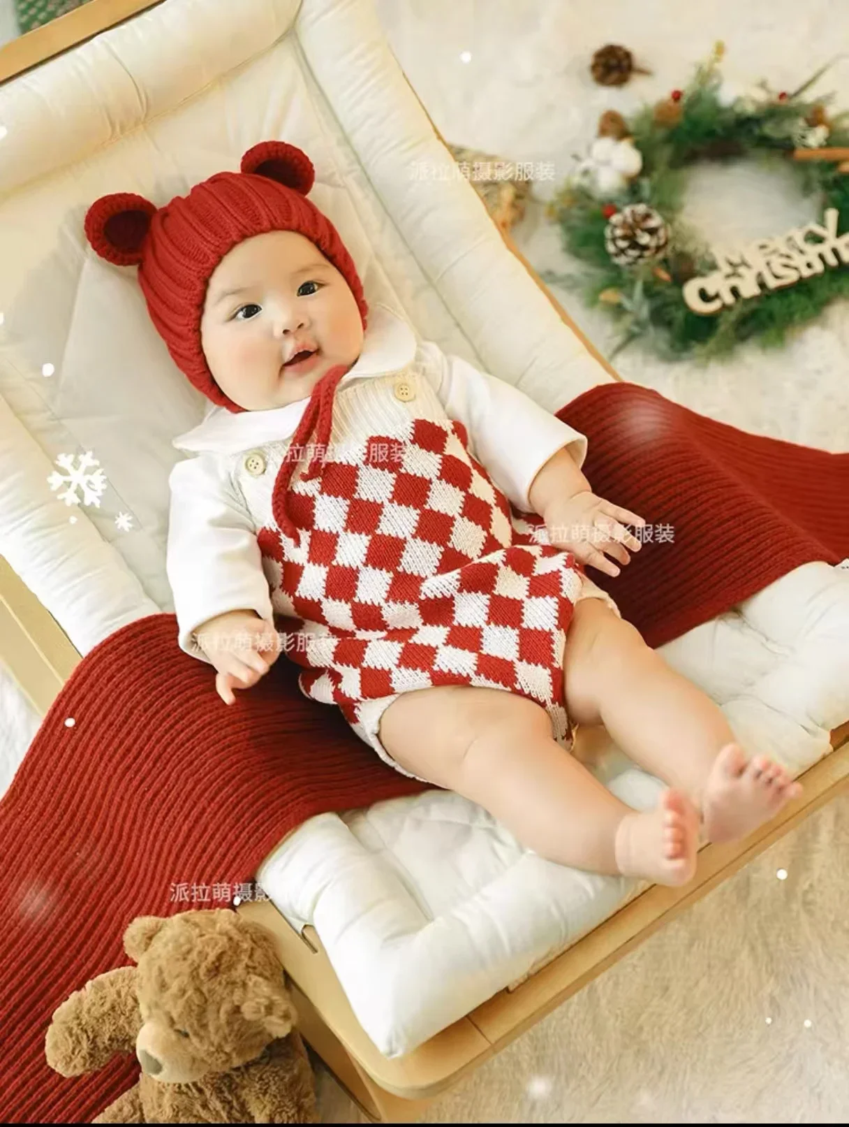 New Childrens Photography Clothing Baby Photography Knitted Clothes Hats Green Christmas Theme Studio Weekly Photos 아기 코스프레