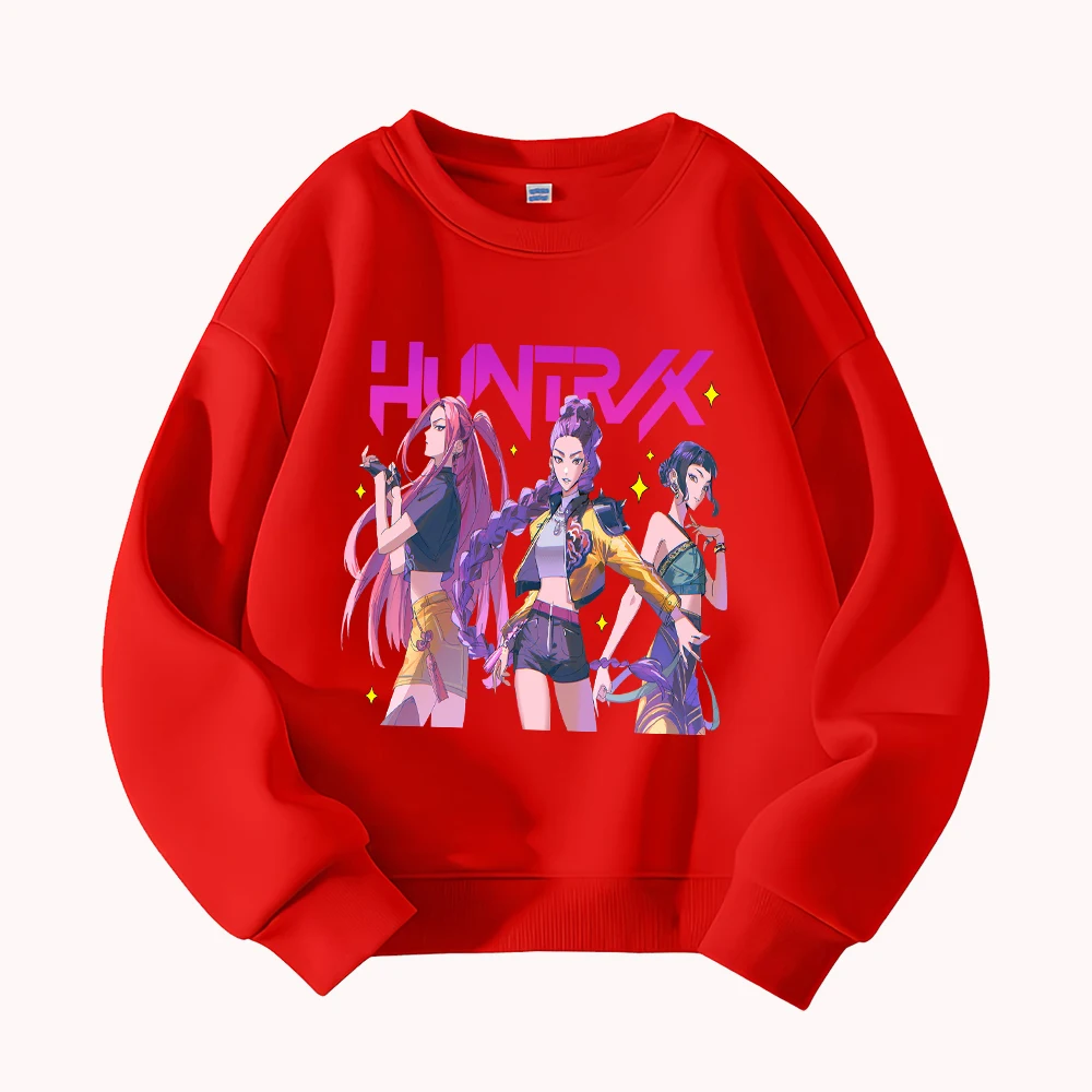 HUNTRX الفتيات الجرافيك البلوز المرأة عارضة جولة الرقبة طويلة الأكمام البلوز أزياء أنيمي المطبوعة أعلى