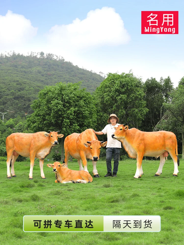 Escultura de vaca, animal de simulación grande, parque de granja de fibra de vidrio, pastor, niño, montar en vaca, escalador al aire libre, modelo de aterrizaje