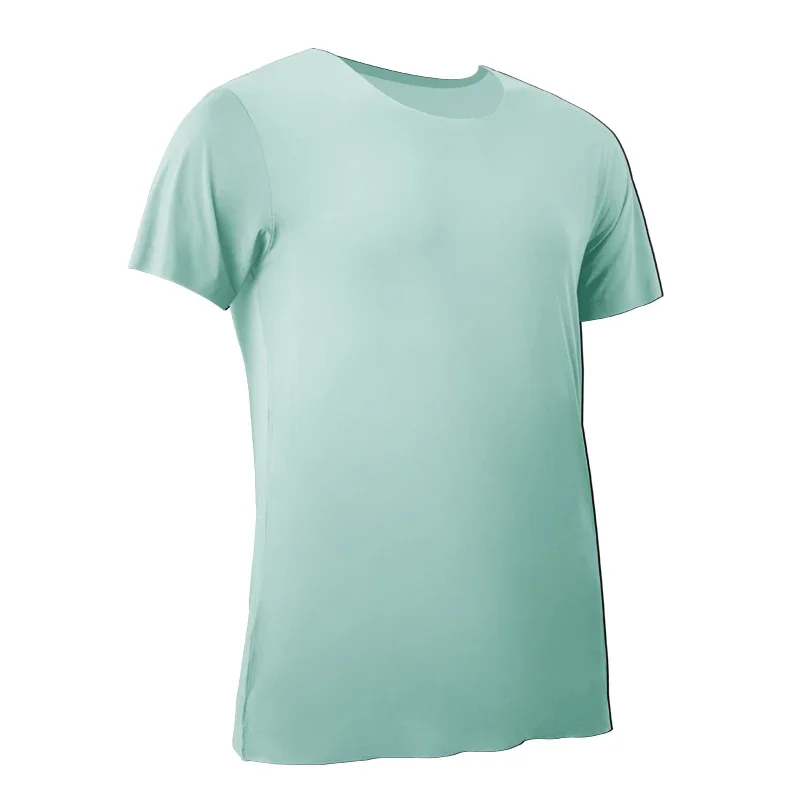 

Летняя мужская футболка из ледяного шелка, бесшовная, белая, с коротким рукавом, круглым вырезом, легкая, базовый слой