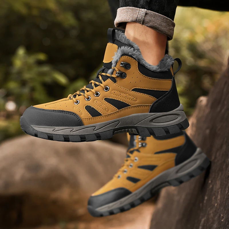 

High-top Hiking Shoes Large-sized Color-blocked Round-toed Breathable Lace-up New Lightweight and Durable Outdoor Shoes