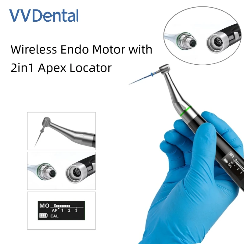

Стоматологический эндомотор VV Dental Endo Contra Angle с бесщеточным двигателем и апекслокатором для лечения корневых каналов, беспроводной наконечник 1:1