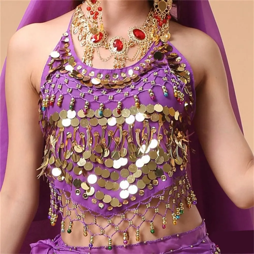 

Elegant Tassel Belly Dance Sequin Top Bras Polyester Performance Costume Fringe Latin Dance Show Costumes Party