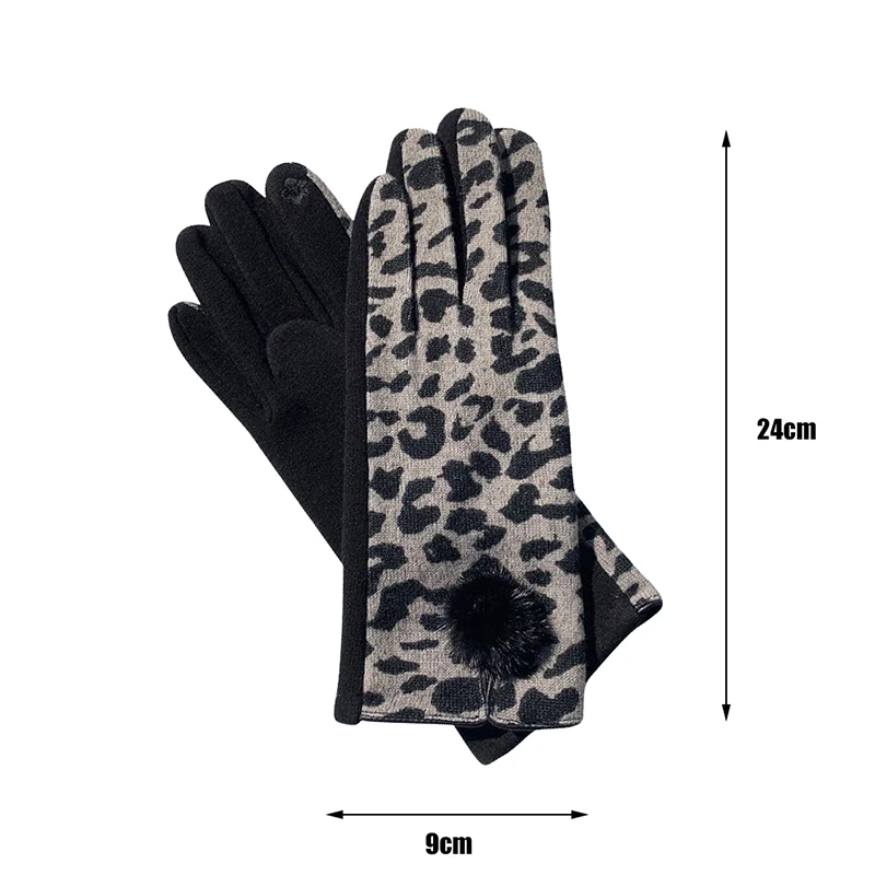 Winter New Fashion Sexy Opening Design Leopard Print Gloves Women Touch Screen Warm Full Finger Gloves Elegant Soft Mittens G083