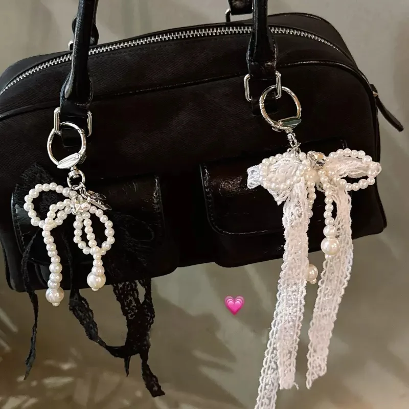 Y2K Korea Cute Lace Pearl Chain Phone Strap Charm Chain Knot Cellphone Lanyard Keychain Earphones Bag Kawaii Pendant Accessories