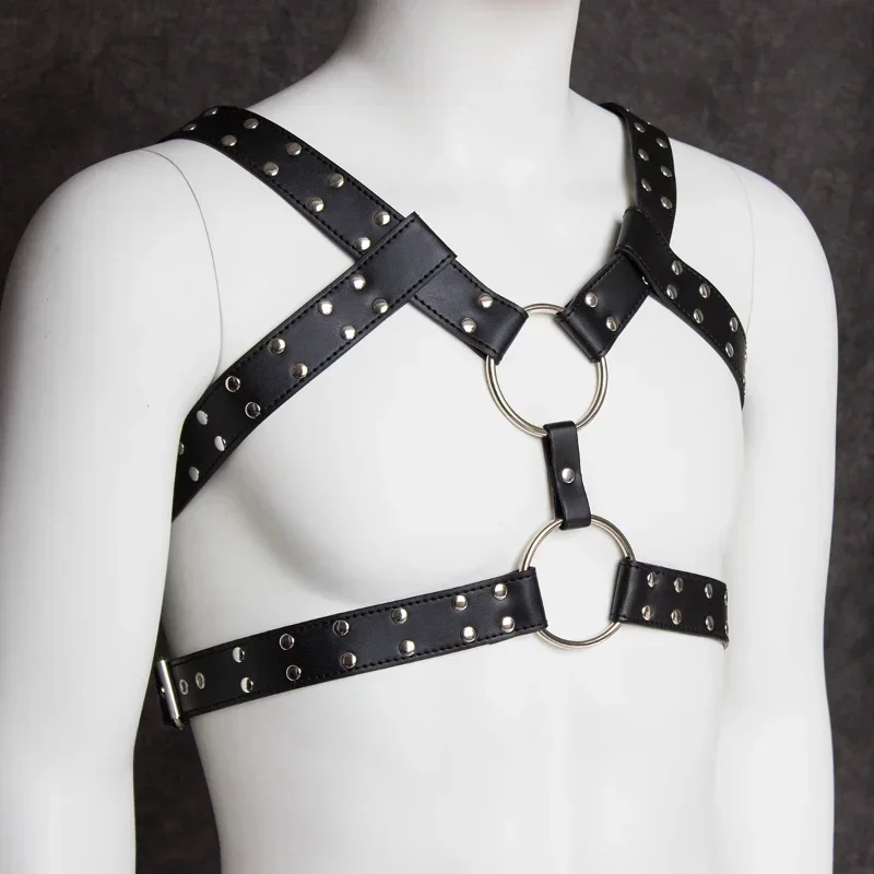 Men Leather Exotic Cage Chest Harness Straps Sexy Suspender Harness Black BDSM Body Bondage Gay Male Nightclub Wear Fetish Belts