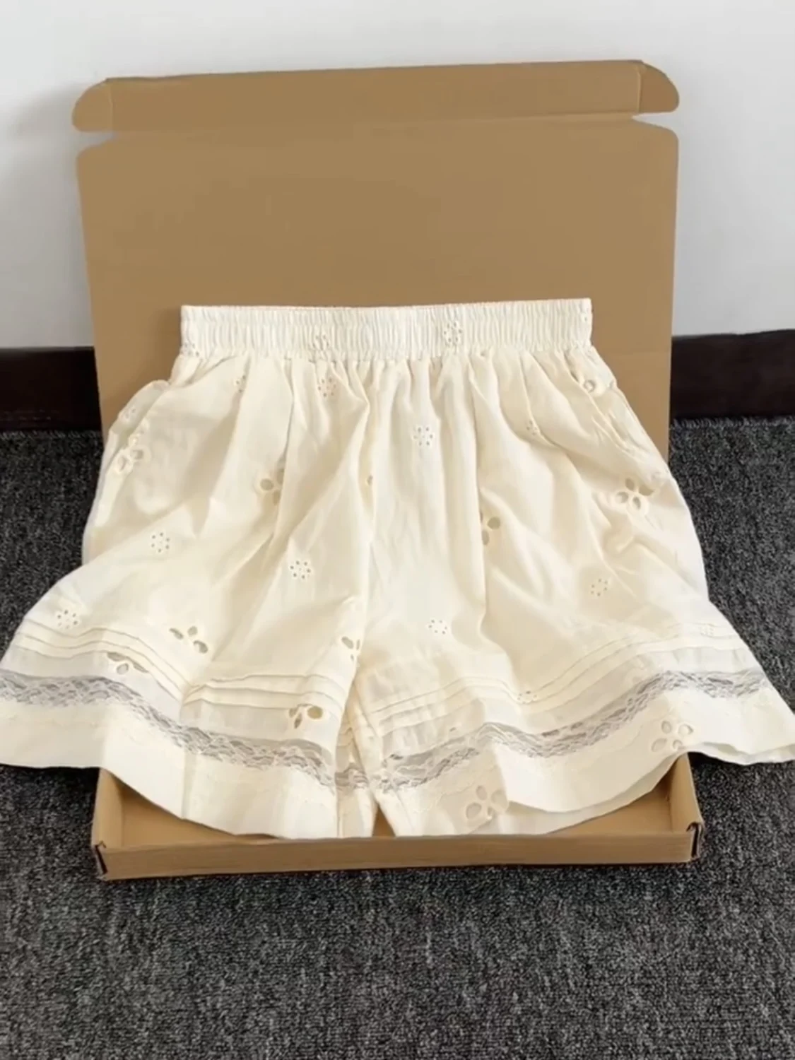 

Korean Chic Lace Hollow out Patchwork Design ort Pants High Waist Wide Leg Casual Summer orts for Men And Women