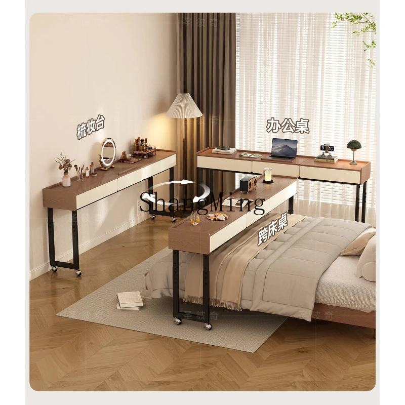 SM Vintage Style Lazy Bedside Table Movable Adjustable Height Solid Wood Bedside Table with Drawer Study Office Desk