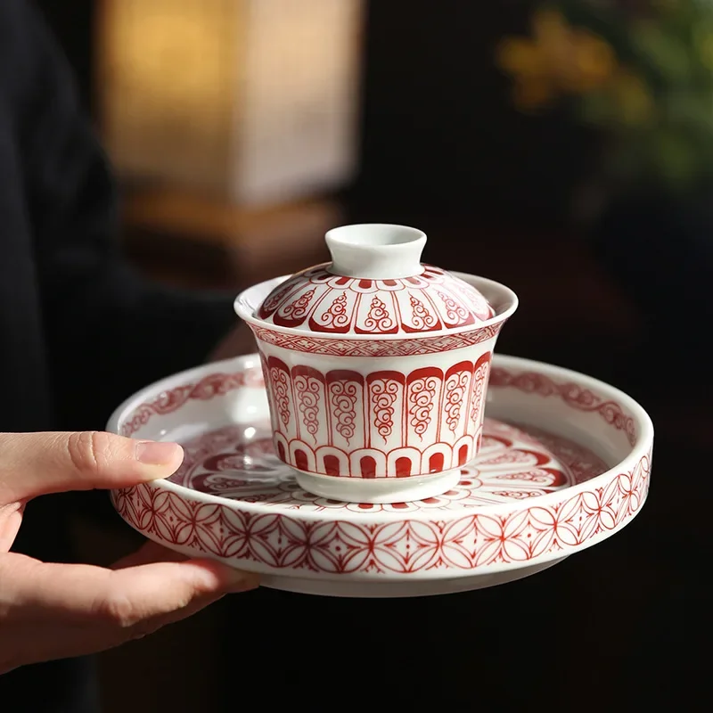 Vintage Three Talent Cover Bowl High End Household Anti Scald Ceramic Tea Bowl Large Pot Creative Design Drinking Utensils