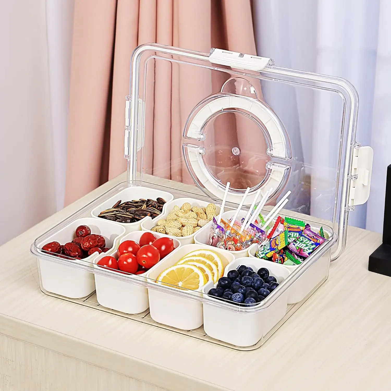 8 Grids Divided Serving Tray Storage Box Kitchen Portable Sub-format Seasoning Separator Box Fresh-keeping Snack Fruits Food Box