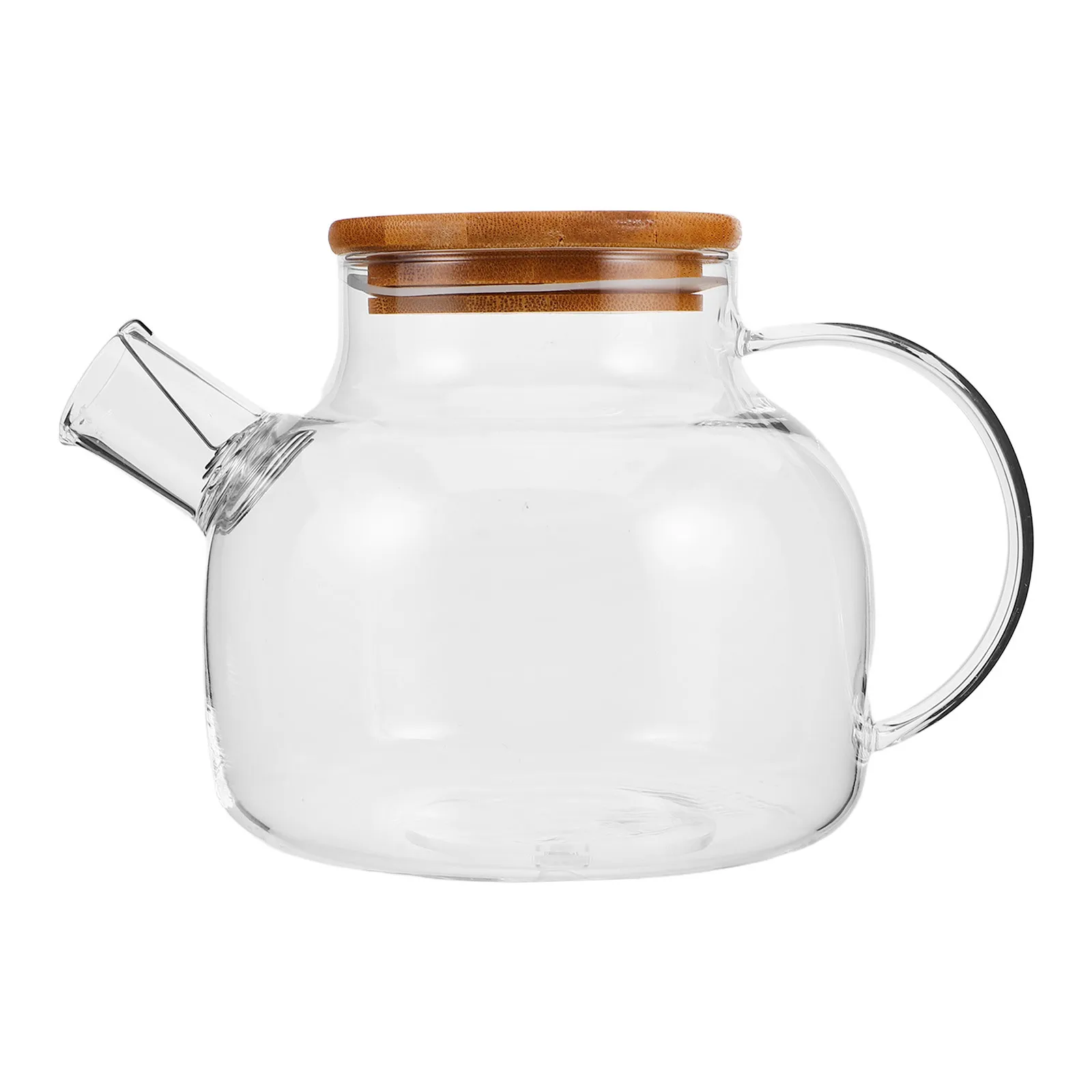 

Glass Teapot Bamboo Lid with Short Spout Suitable for Brewing Tea Coffee Clear Stovetop Kettle Large Capacity