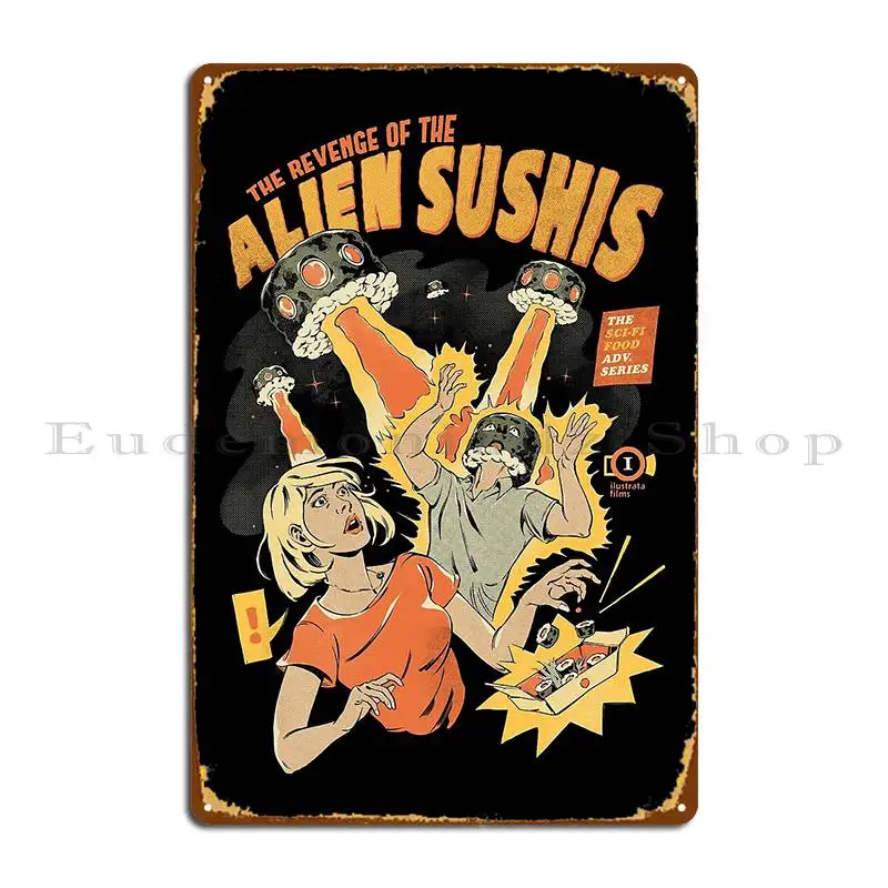 Alien Sushis Black Version Metal Plaque Garage Club Cinema Design Cinema Tin Sign Poster