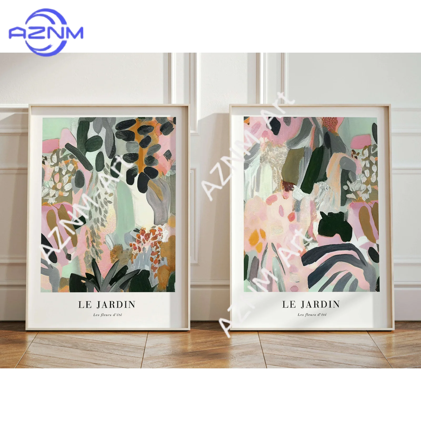 1/2 Stück Le Jardin Botanische Wandkunst, Blumenmarkt, rosa und grüne Dekoration, abstrakte Malerei, große Wohnzimmerdekoration, Raumkunst