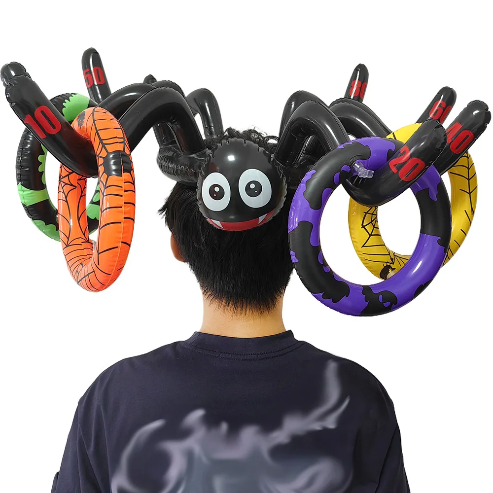 Halloween Theme Inflatable Ring Toss Game Spider Witch Hat Ferrule Ring Halloween Party Kids Favor Game Entertainment Supplies