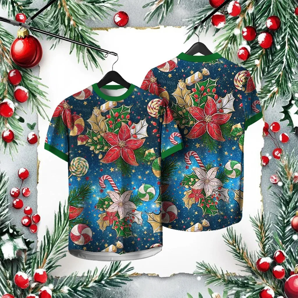 

Funny 3D Christmas Trees Print T Shirt For Men New Year Party Christmas T Shirt Casual O-neck Short Sleeve Tops X'mas Clothing