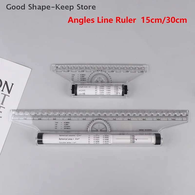 Multi-Function Angles Line Ruler 15cm/30cm Clear Metric Rolling Ruler for Drawing Parallel Lines